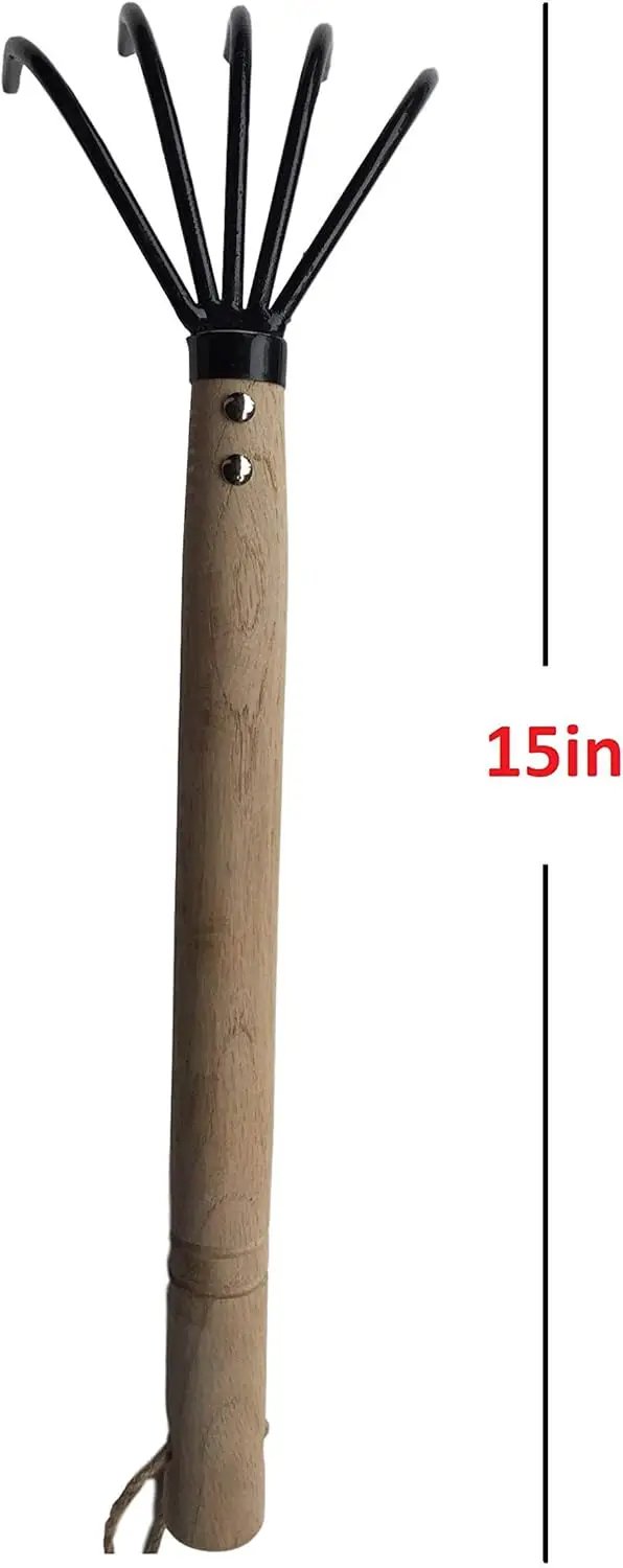Garden Guru Garden Claw Cultivator Rake with wooden handle and five steel tines, 15in on Tampa Home & Garden Store
