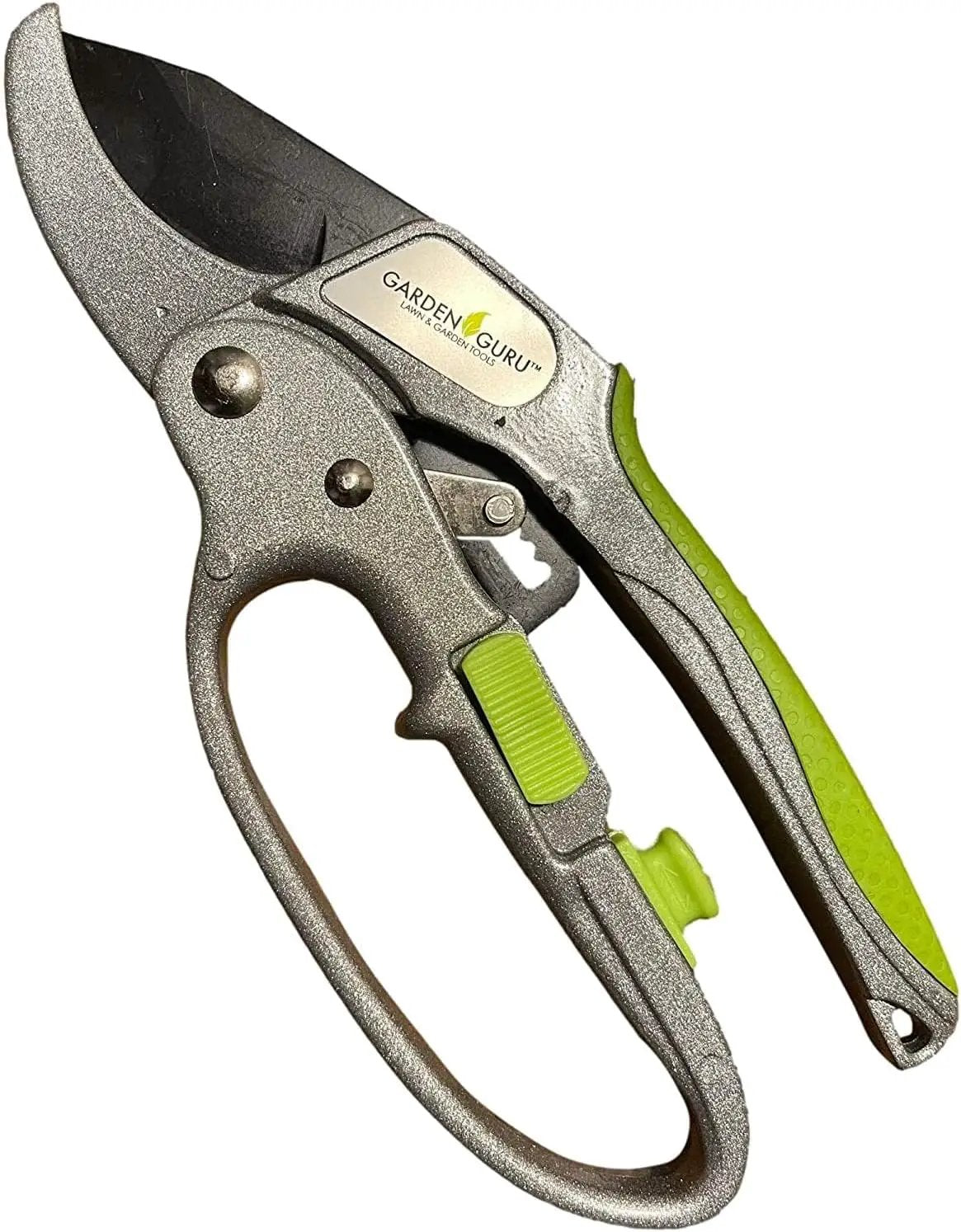 Ratchet Garden Pruning Shears Deluxe gray metal with lime green handles Garden Guru on Tampa Home & Garden Store