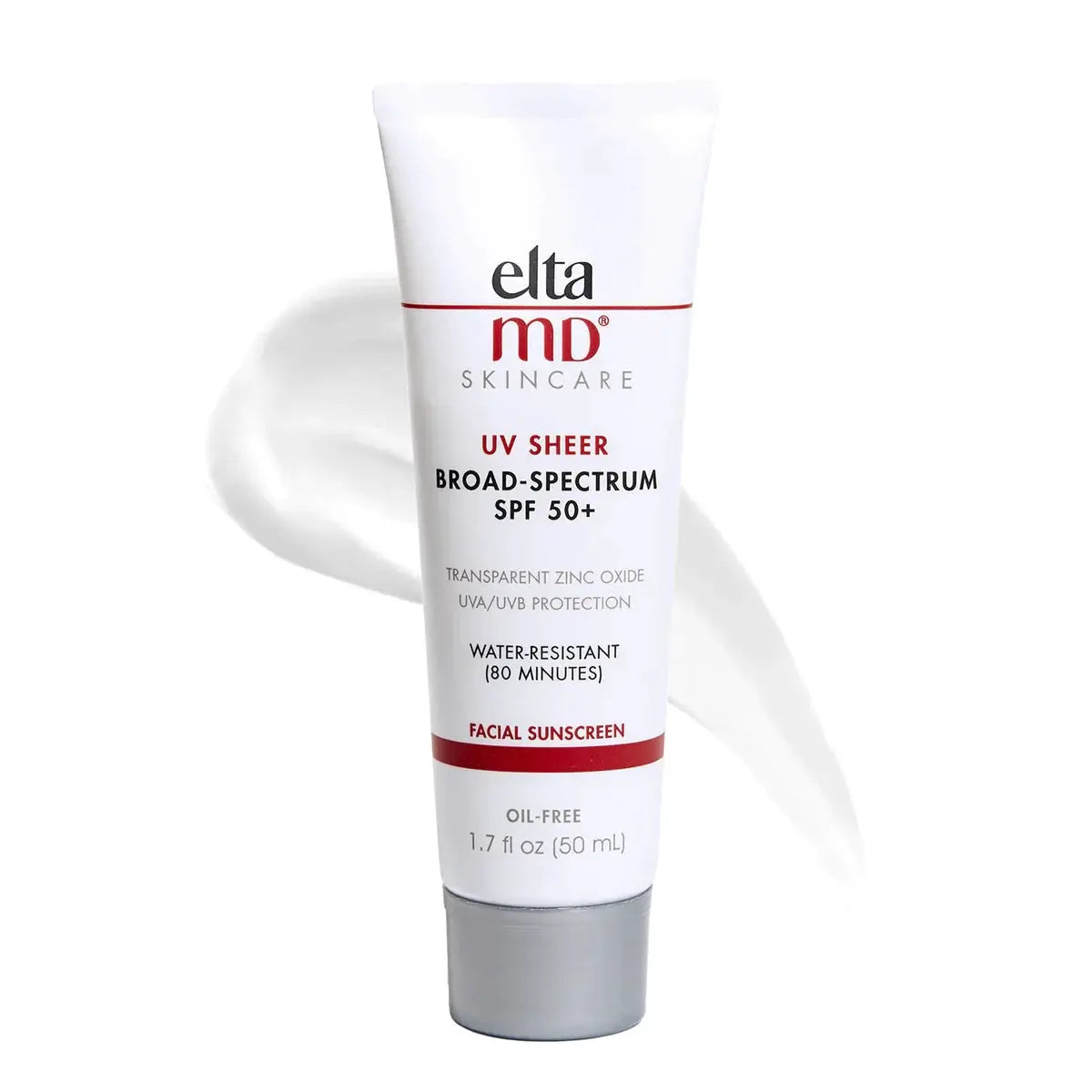 EltaMD UV Sheer Broad-Spectrum SPF 50+ facial sunscreen tube, white with gray cap, 50 mL on Tampa Home & Garden Store