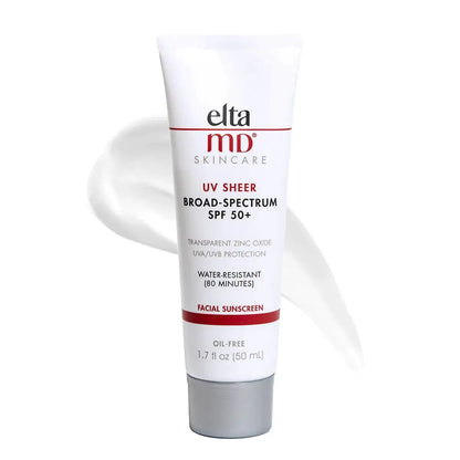 EltaMD UV Sheer Broad-Spectrum SPF 50+ facial sunscreen tube, white with gray cap, 50 mL on Tampa Home & Garden Store