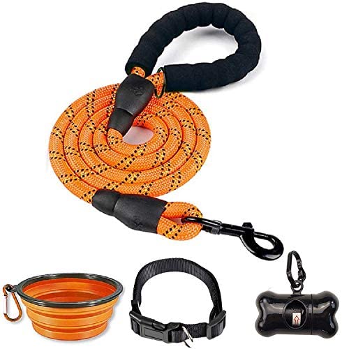 Fido N Feline 6 ft orange rope dog leash by Vibhsa; 4-piece set includes bowl and collar on Tampa Home & Garden Store