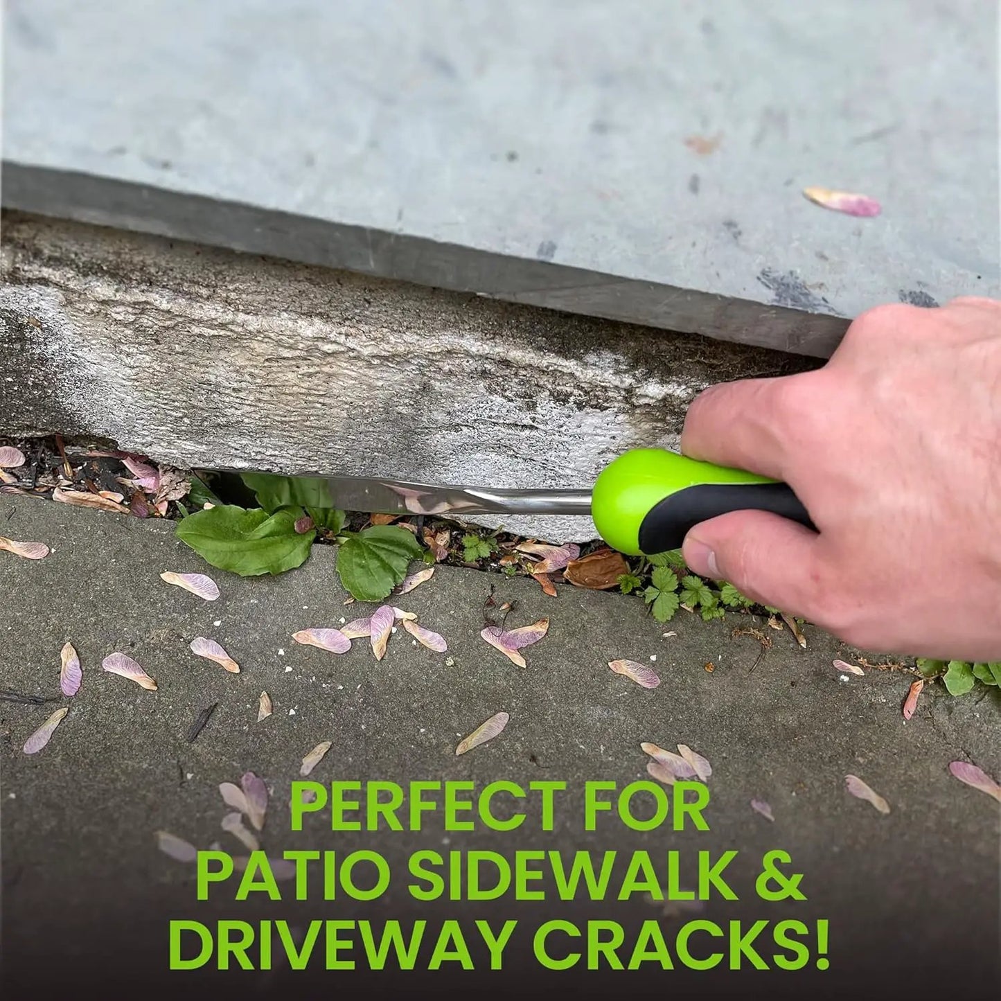 Weeding Fork Dandelion Weeder by Garden Guru with lime-green handle for patio cracks on Tampa Home & Garden Store