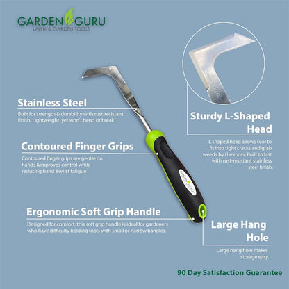 Garden Patio Crack Weeder Garden Guru stainless steel with lime-green soft-grip handle and Lhead on Tampa Home & Garden Store