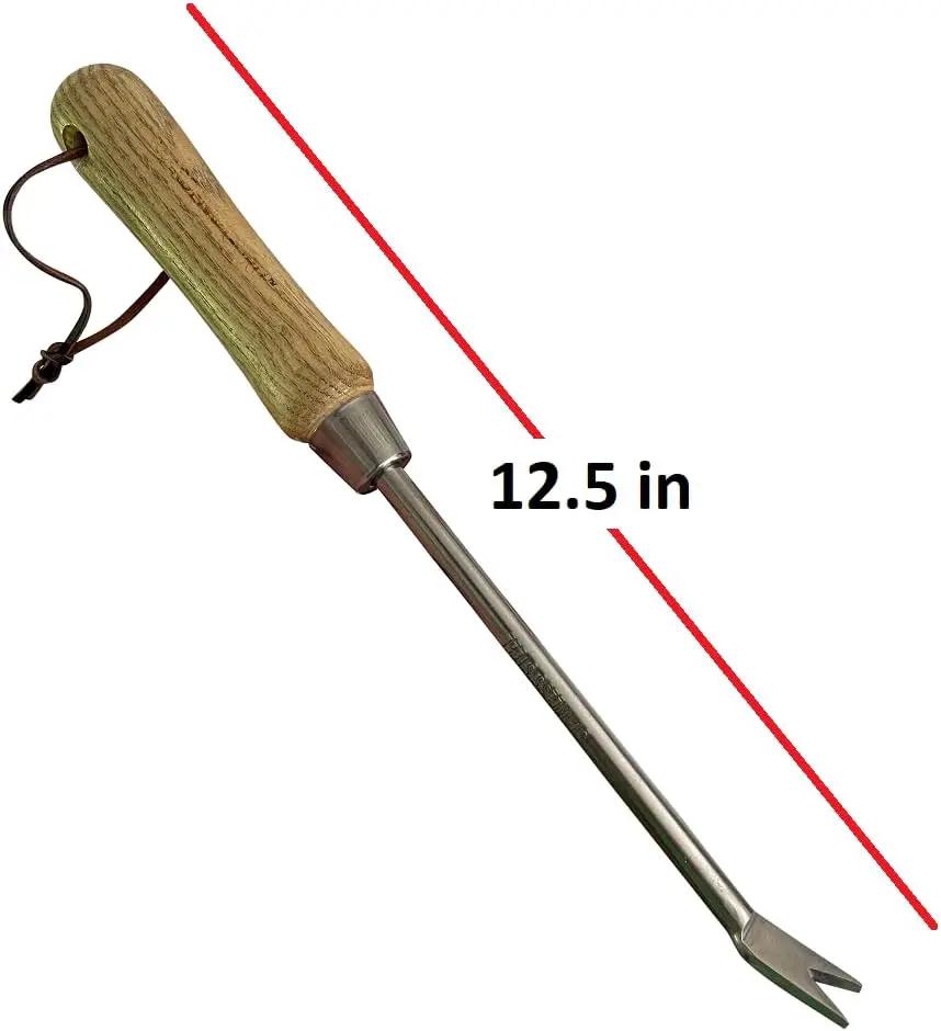 Stainless steel dandelion weeder with wooden handle, 12.5 in length Garden Guru tool on Tampa Home & Garden Store
