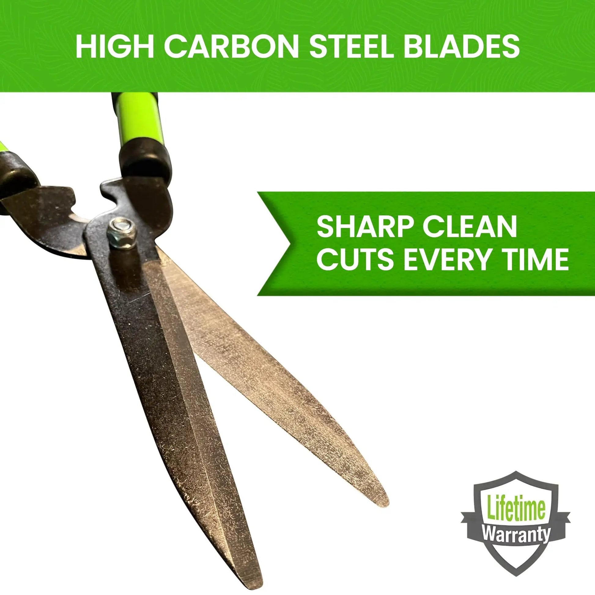 Garden Guru 15-inch hedge pruners with high carbon steel blades and green handles on Tampa Home & Garden Store