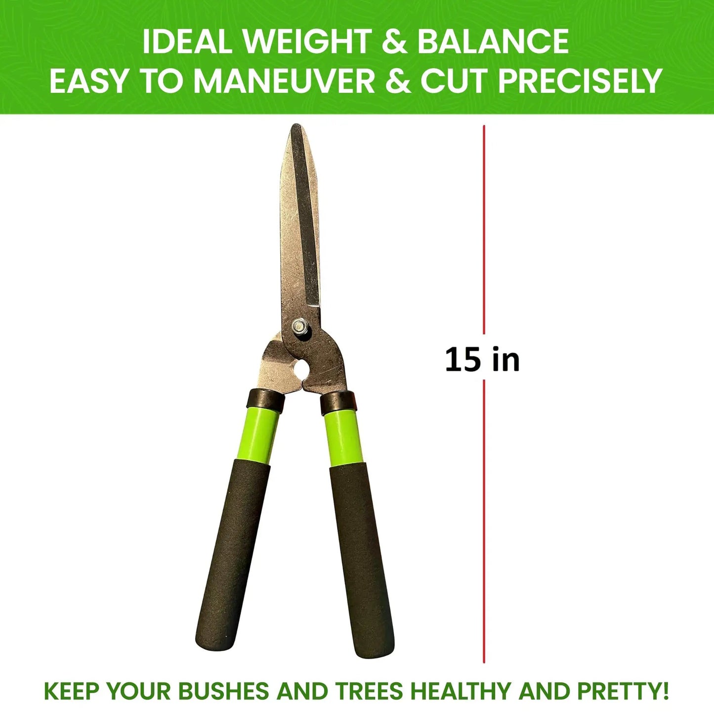 Mini Hedge Shears Garden Guru 15 in pruners lime-green handles steel blades on Tampa Home & Garden Store