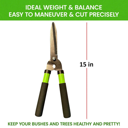 Mini Hedge Shears Garden Guru 15 in pruners lime-green handles steel blades on Tampa Home & Garden Store