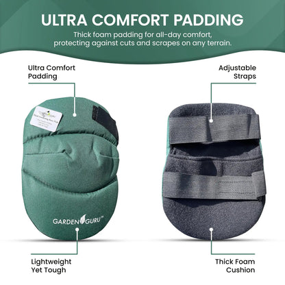 Cushioned Gardening Kneepads With Straps, Garden Guru pair green and gray foam cushions on Tampa Home & Garden Store