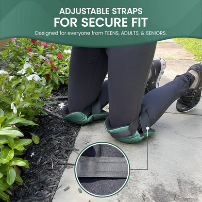 Garden Guru kneepads with adjustable straps black with green trim for gardening on Tampa Home & Garden Store