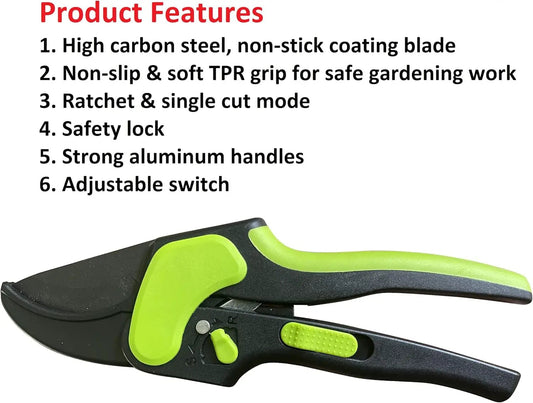2 in 1 Ratchet Pruning Garden Shears and Clippers
