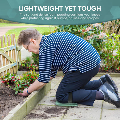 Ergonomic Gardening Kneepads worn during planting in a flower bed on Tampa Home & Garden Store
