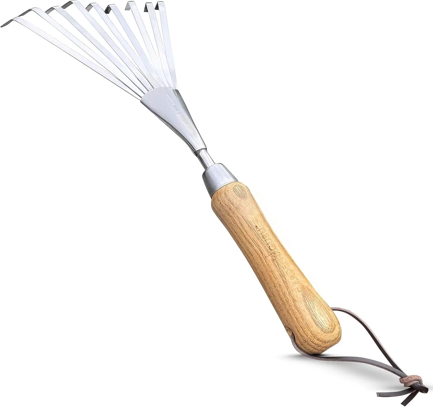 Stainless steel hand rake with wood handle, Garden Guru Eco Hand Rake on Tampa Home & Garden Store