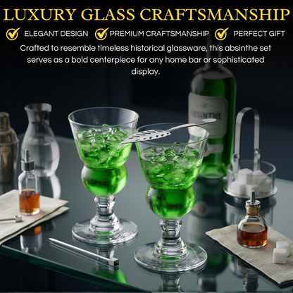 Specialty Absinthe Glasses with Spoon and Tray