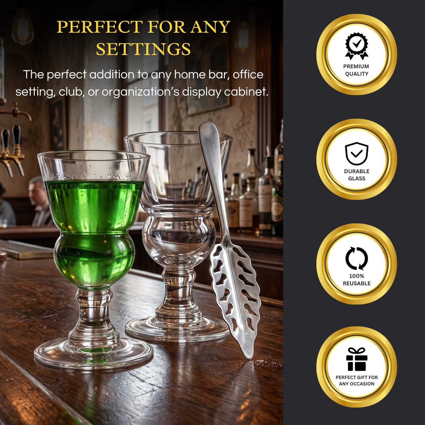 Specialty Absinthe Glasses with Spoon and Tray
