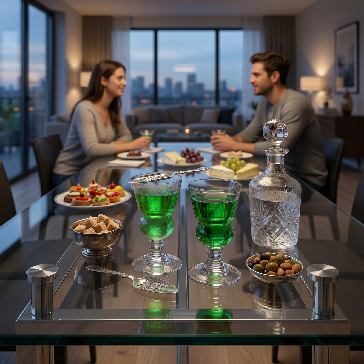 Specialty Absinthe Glasses with Spoon and Tray