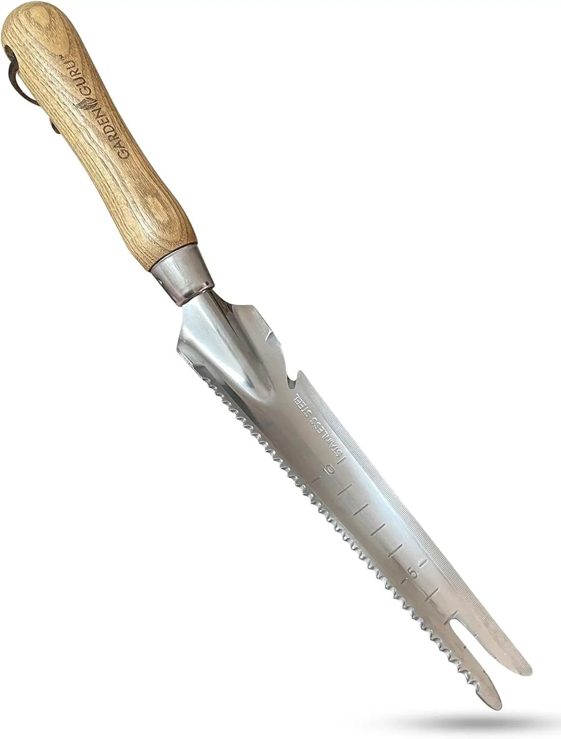 Stainless steel 5-in-1 weeder trowel with wooden handle by Garden Guru on Tampa Home & Garden Store