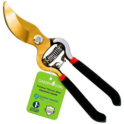 Titanium Bypass Pruner with Comfort Grip from Garden Guru; two ergonomic titanium-blade pruners on Tampa Home & Garden Store