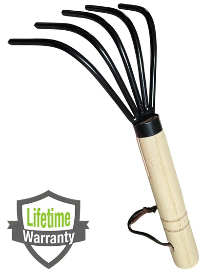 Garden Claw Cultivator Rake with Wood Handle, five curved black tines, Garden Guru on Tampa Home & Garden Store