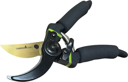 Pruning shears Garden Guru titanium-coated with soft-grip black handles and gold blade on Tampa Home & Garden Store