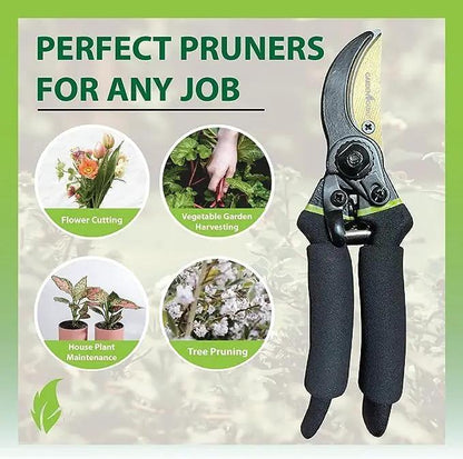 Garden Guru titanium soft-grip pruning shears with black foam handles and titanium blade on Tampa Home & Garden Store