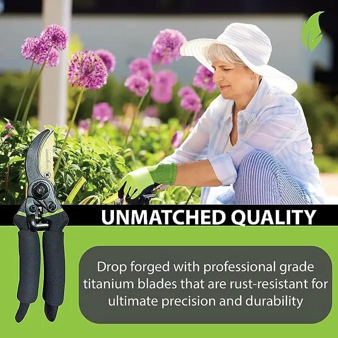Garden Guru titanium soft-grip pruning shears with rust-resistant blades and black handles on Tampa Home & Garden Store