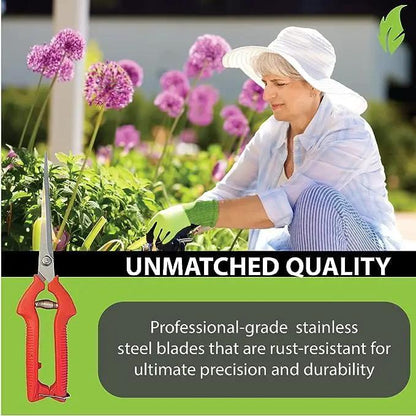 Garden Guru long blade pruning snips pruners with red handles in a garden scene on Tampa Home & Garden Store