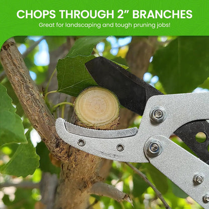 Extendable anvil lopper pruning tool in silver metal gripping a tree branch on Tampa Home & Garden Store