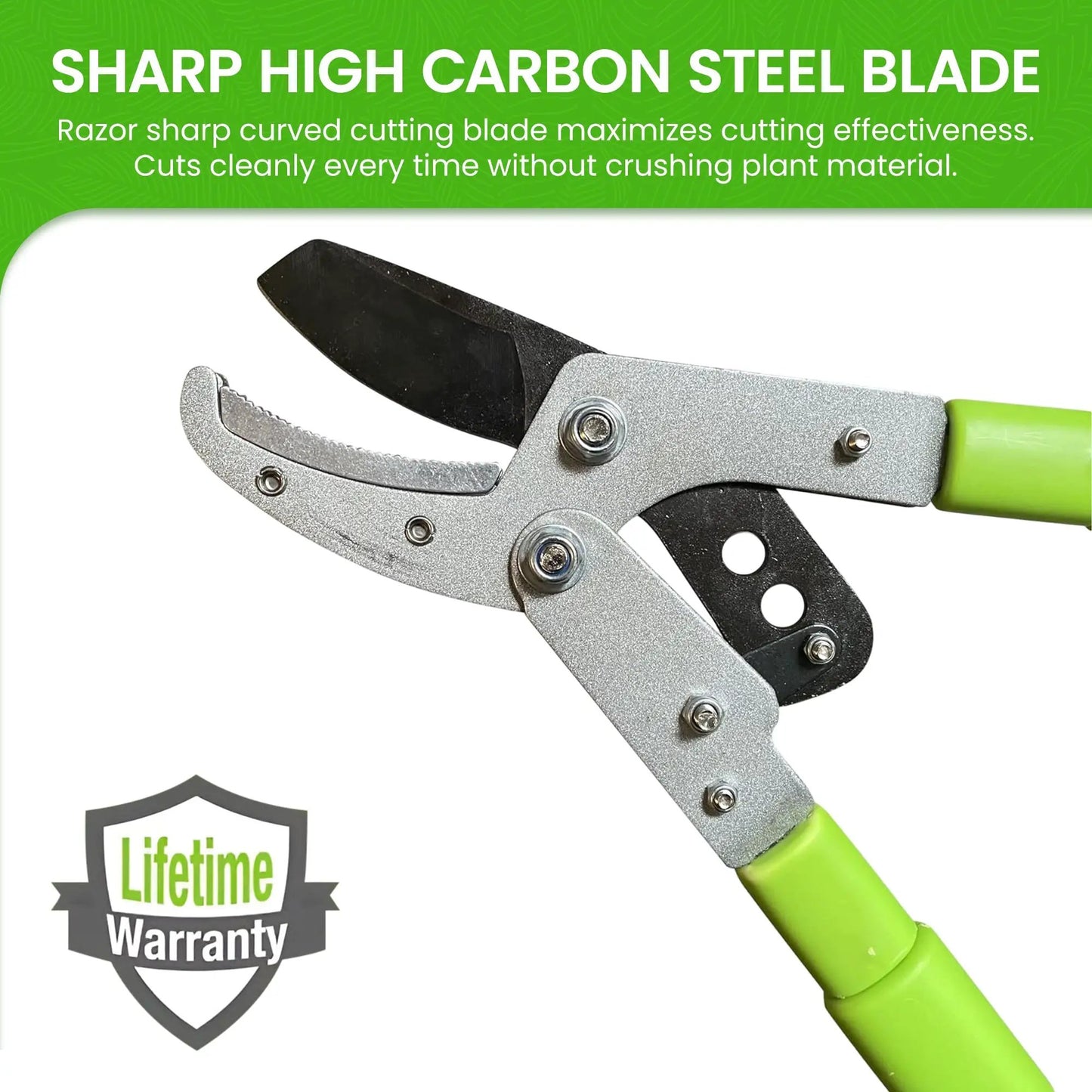 Garden Guru extendable anvil pruner with lime-green handle and blade for pruning trees on Tampa Home & Garden Store