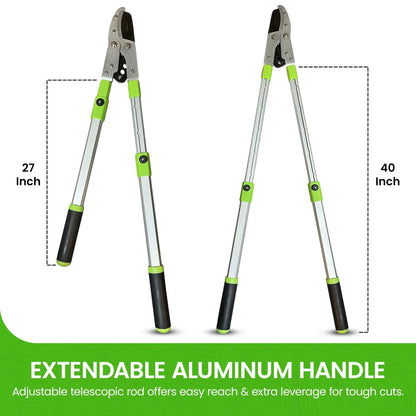 Extendable Anvil Loppers by Garden Guru with aluminum telescoping handles in 27in and 40in sizes on Tampa Home & Garden Store
