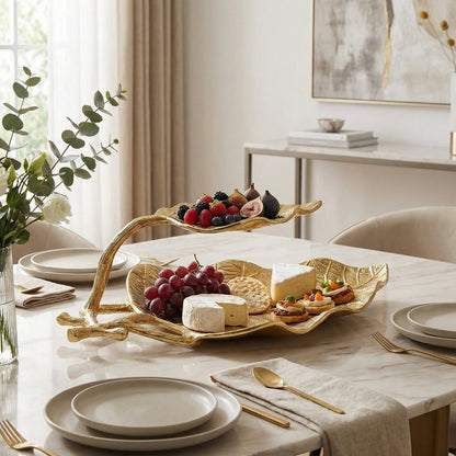 Gold Leaf Two Tier Serving and the Center Tray