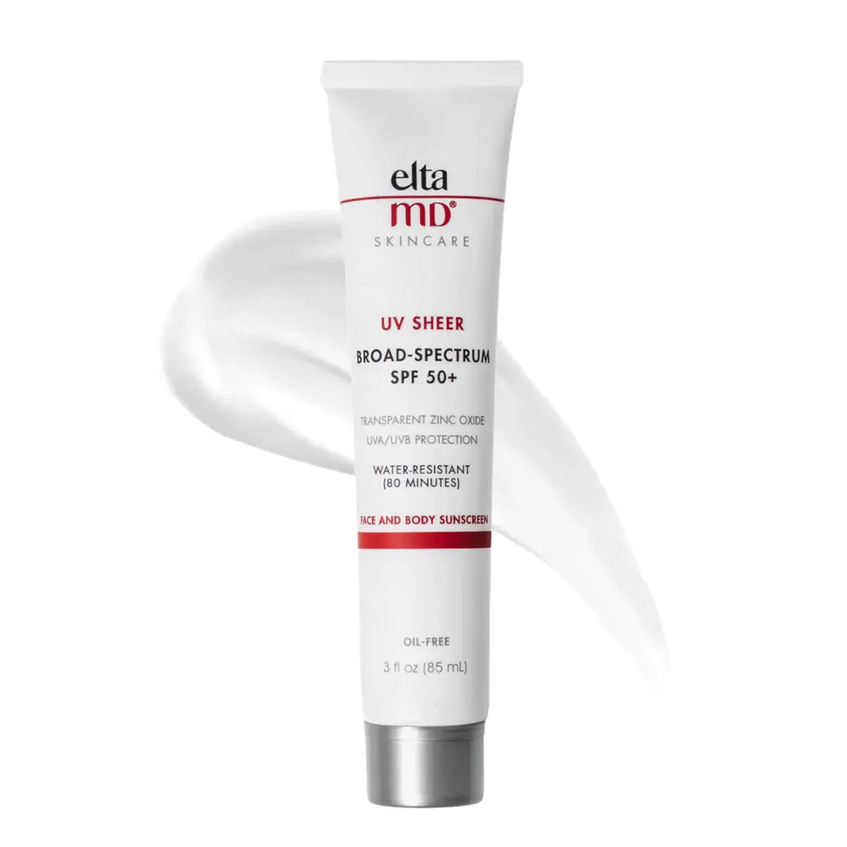 EltaMD UV Sheer Broad-Spectrum SPF 50+ sunscreen tube, white with silver cap on Tampa Home & Garden Store