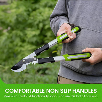 Power Bypass Gardening Loppers green and silver handles by Garden Guru pruners for tree trimming on Tampa Home & Garden Store