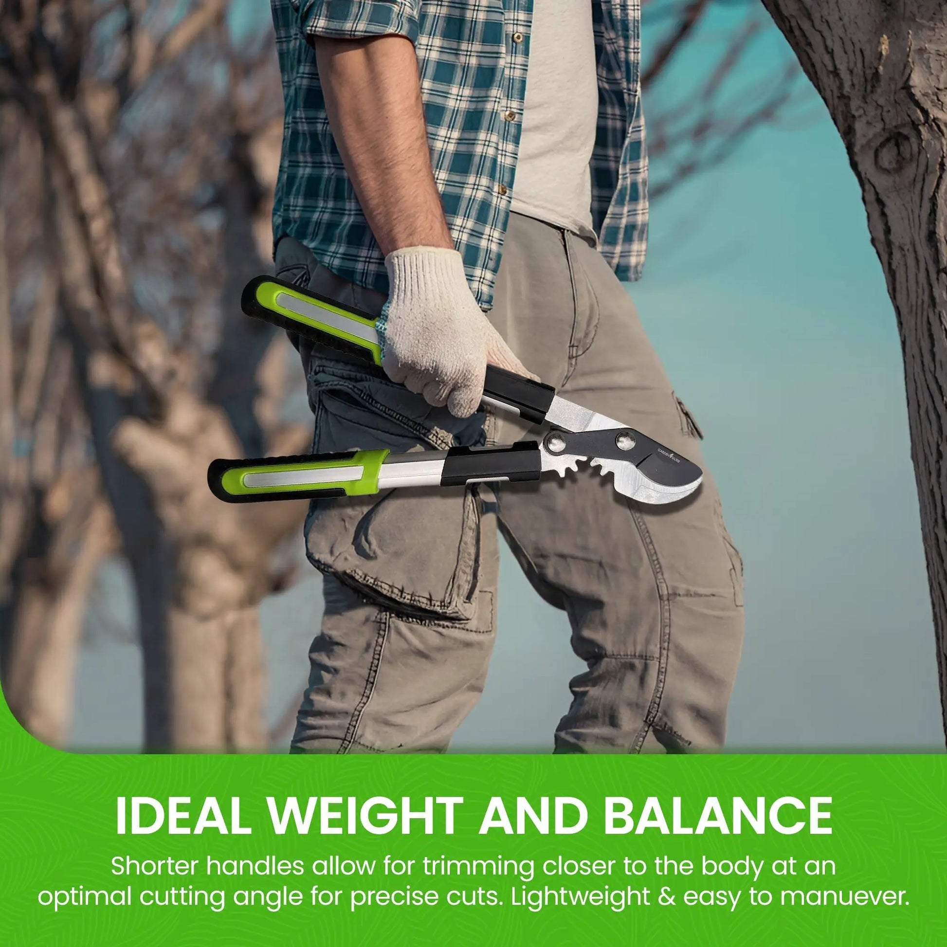 Power Bypass Gardening Loppers for Tree Trimming neon-green handles Garden Guru pruning tool on Tampa Home & Garden Store