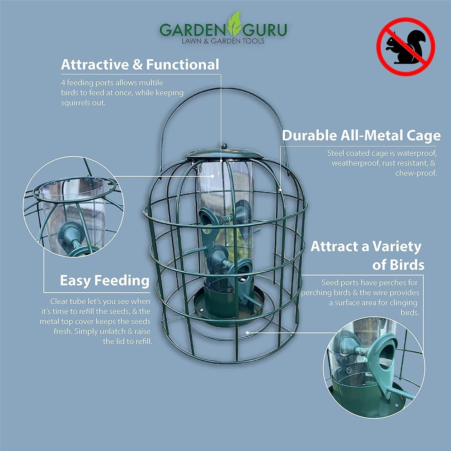Squirrel Proof Tube Bird Feeder with 4 Perches