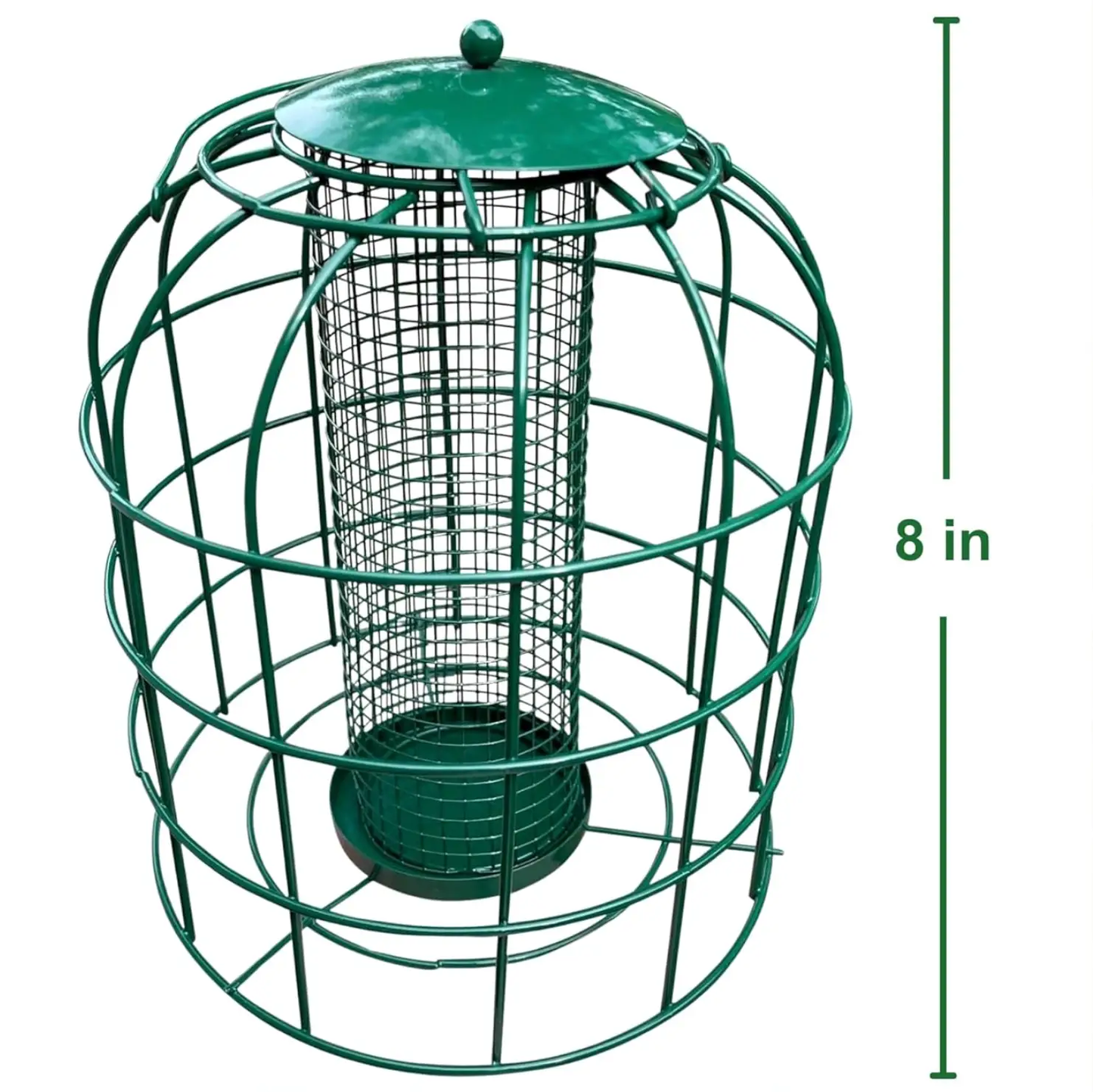 Bird Feeder Garden Guru Squirrel Resistant Mesh Tube, green metal cage, 8 in tall on Tampa Home & Garden Store