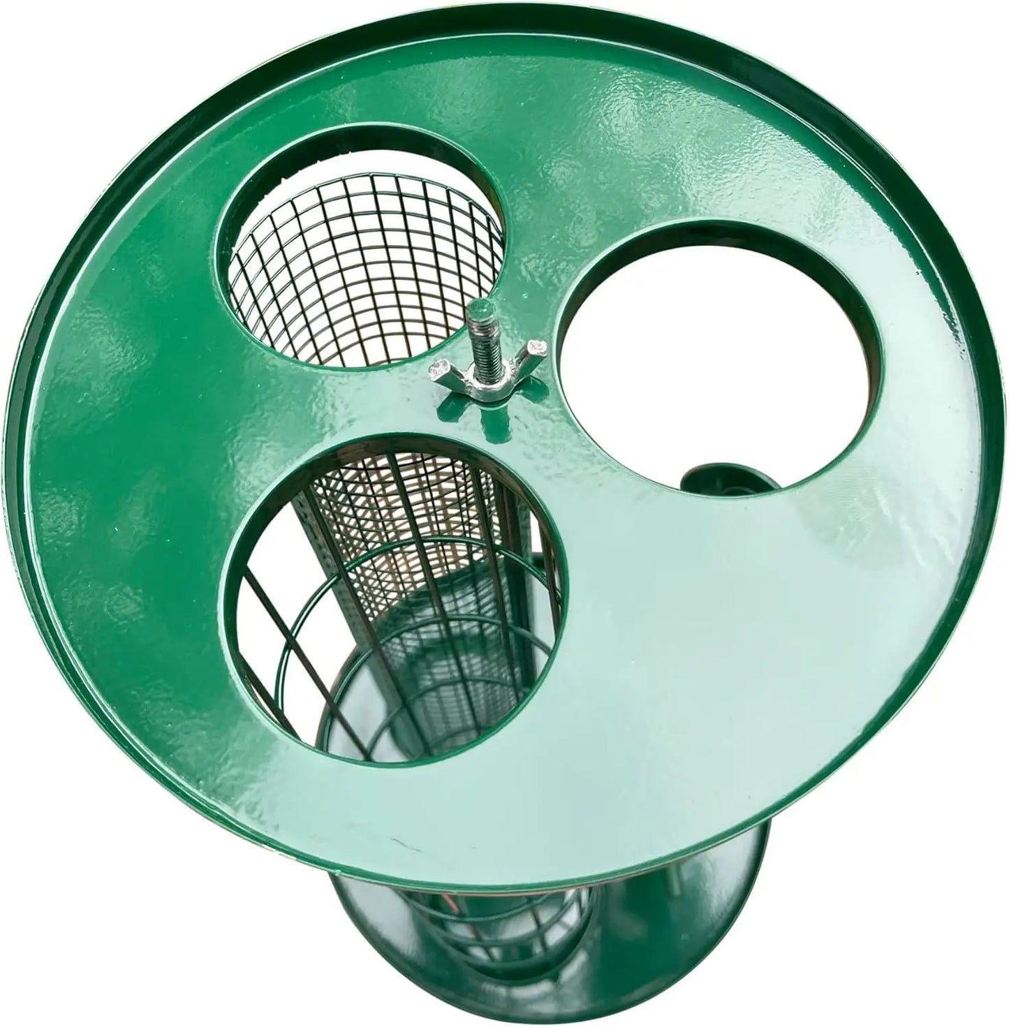 3-in-1 Outdoor Tube Bird Feeder Garden Guru green with three feeding ports and metal-mesh tubes on Tampa Home & Garden Store