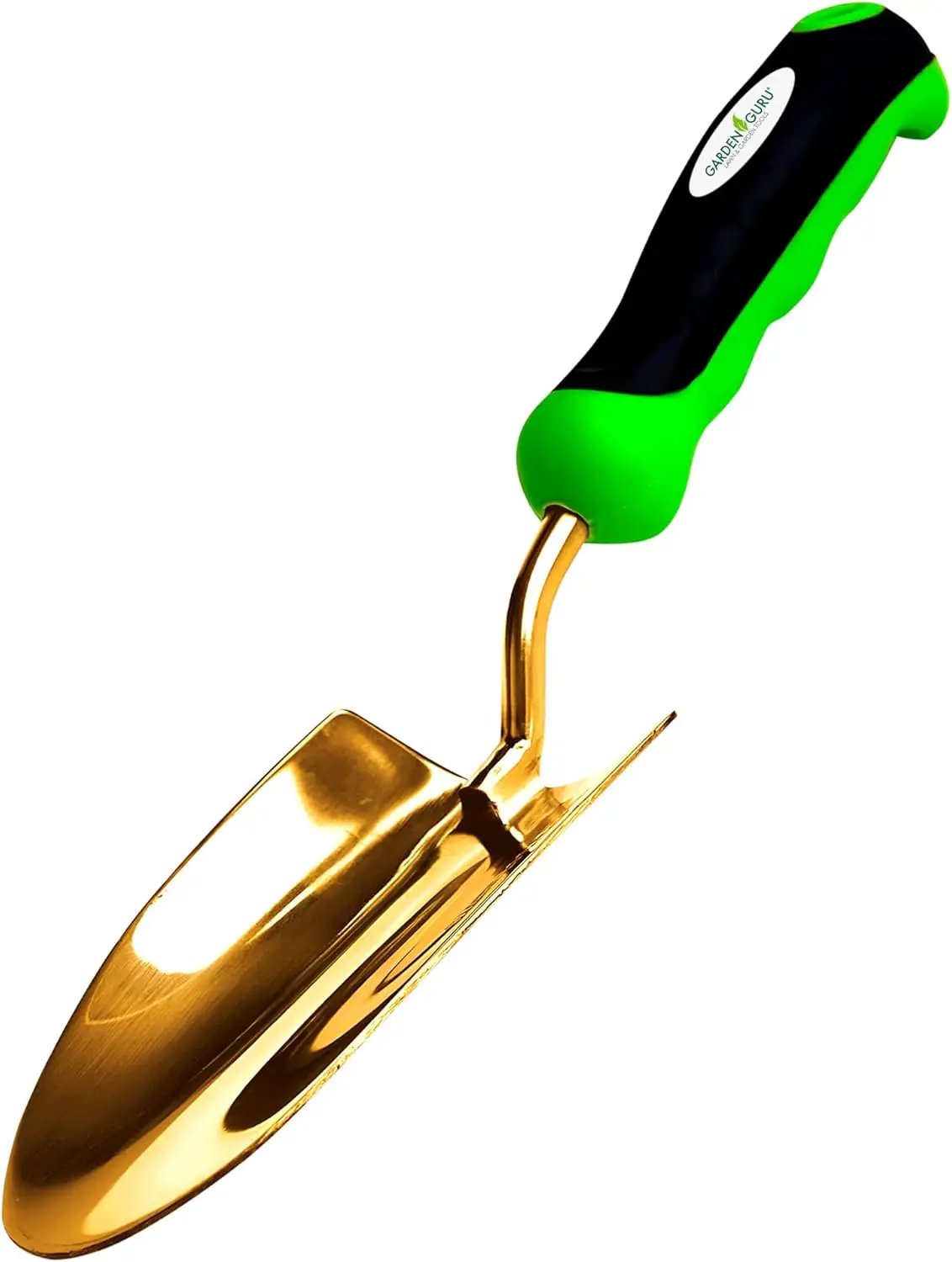 Titanium garden trowel with gold blade and neon green handle by Garden Guru on Tampa Home & Garden Store