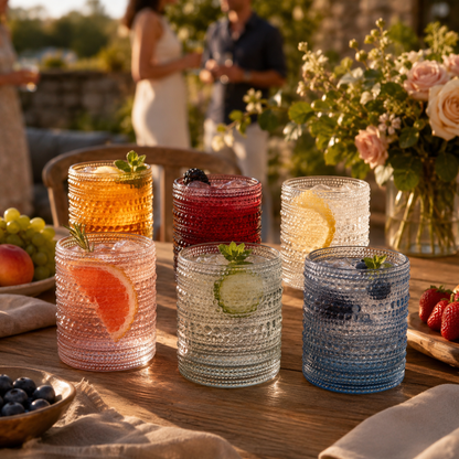 Spring Tonal Hobnail Lowball Glasses Set of 6