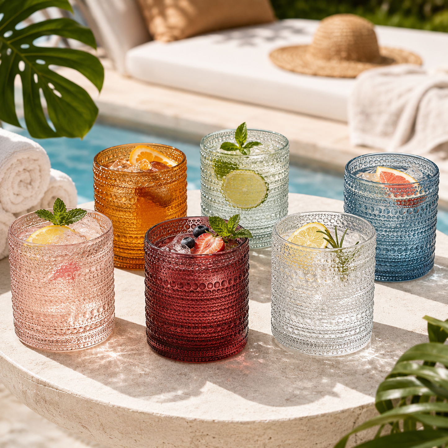 Spring Tonal Hobnail Lowball Glasses Set of 6