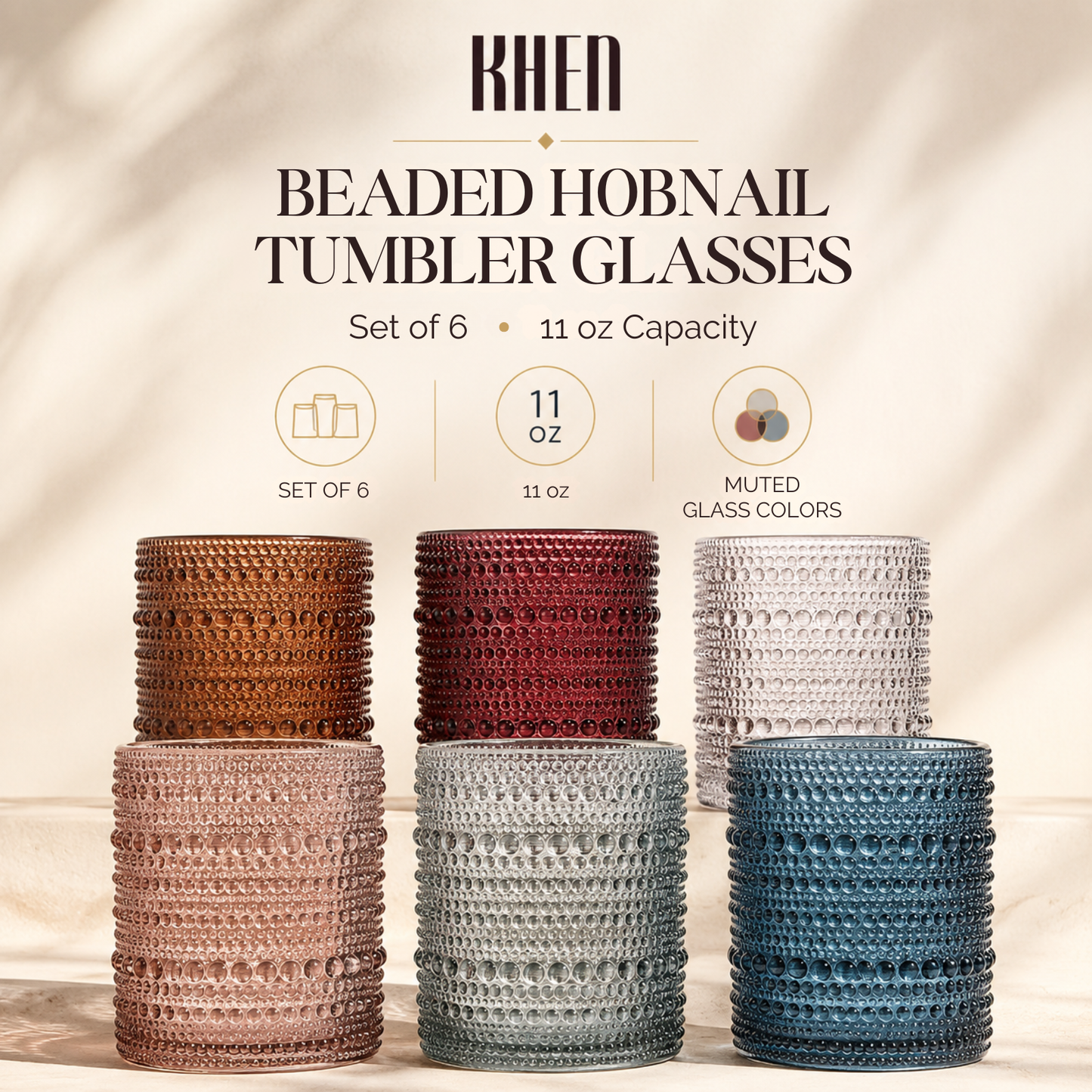 Spring Tonal Hobnail Lowball Glasses Set of 6