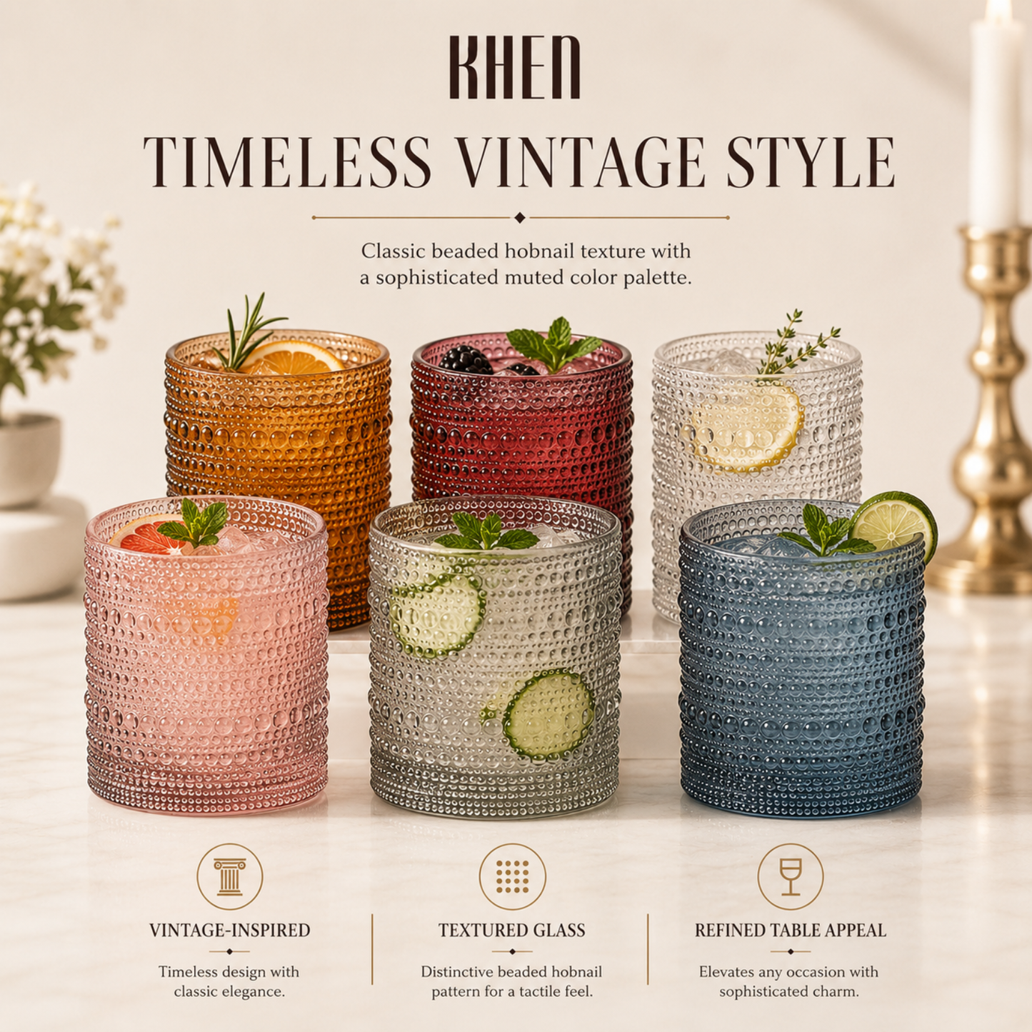 Spring Tonal Hobnail Lowball Glasses Set of 6