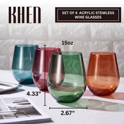 Eze Acrylic Stemless Wine Glass Set of Four