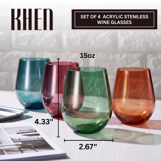 Eze Acrylic Stemless Wine Glass Set of Four