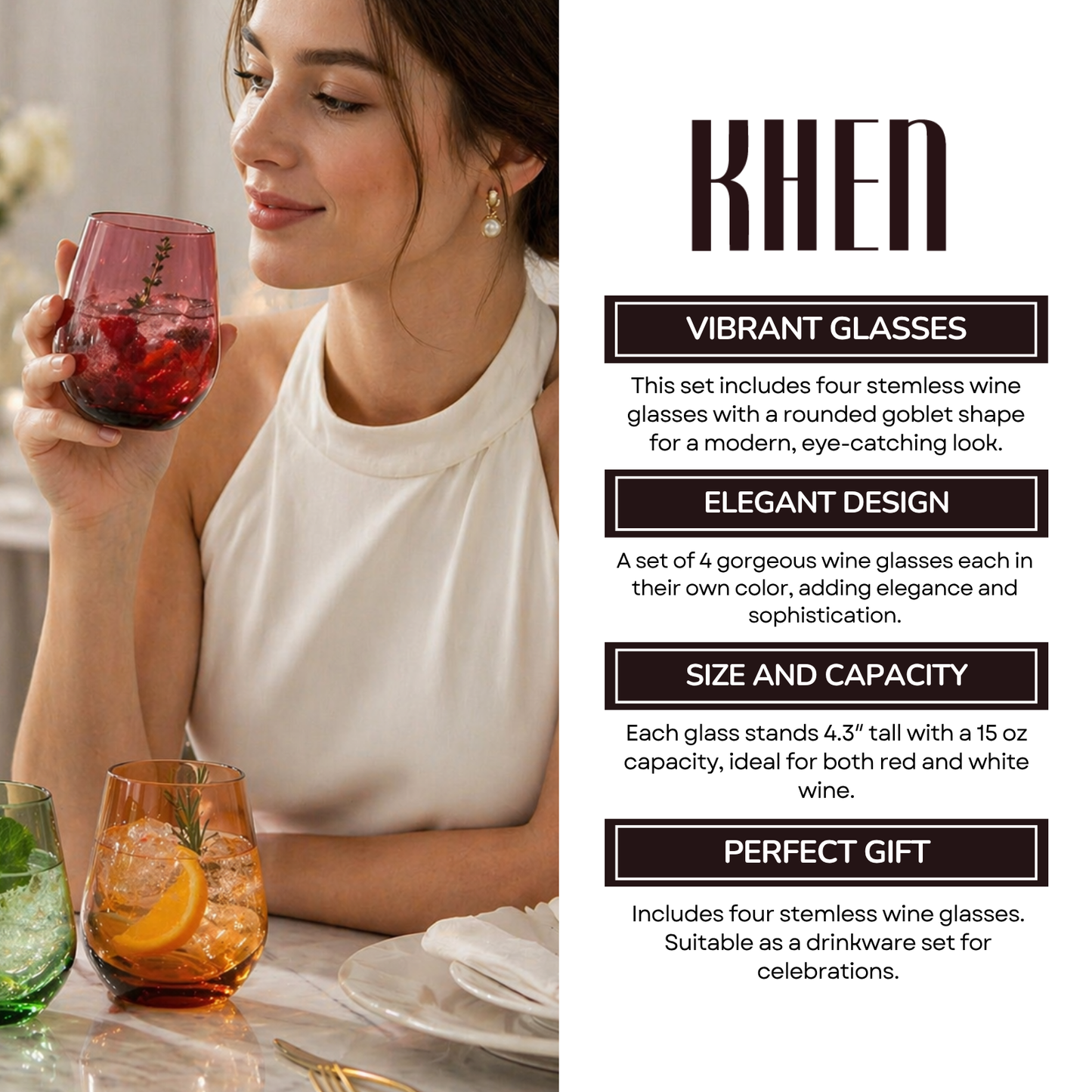 Eze Acrylic Stemless Wine Glass Set of Four