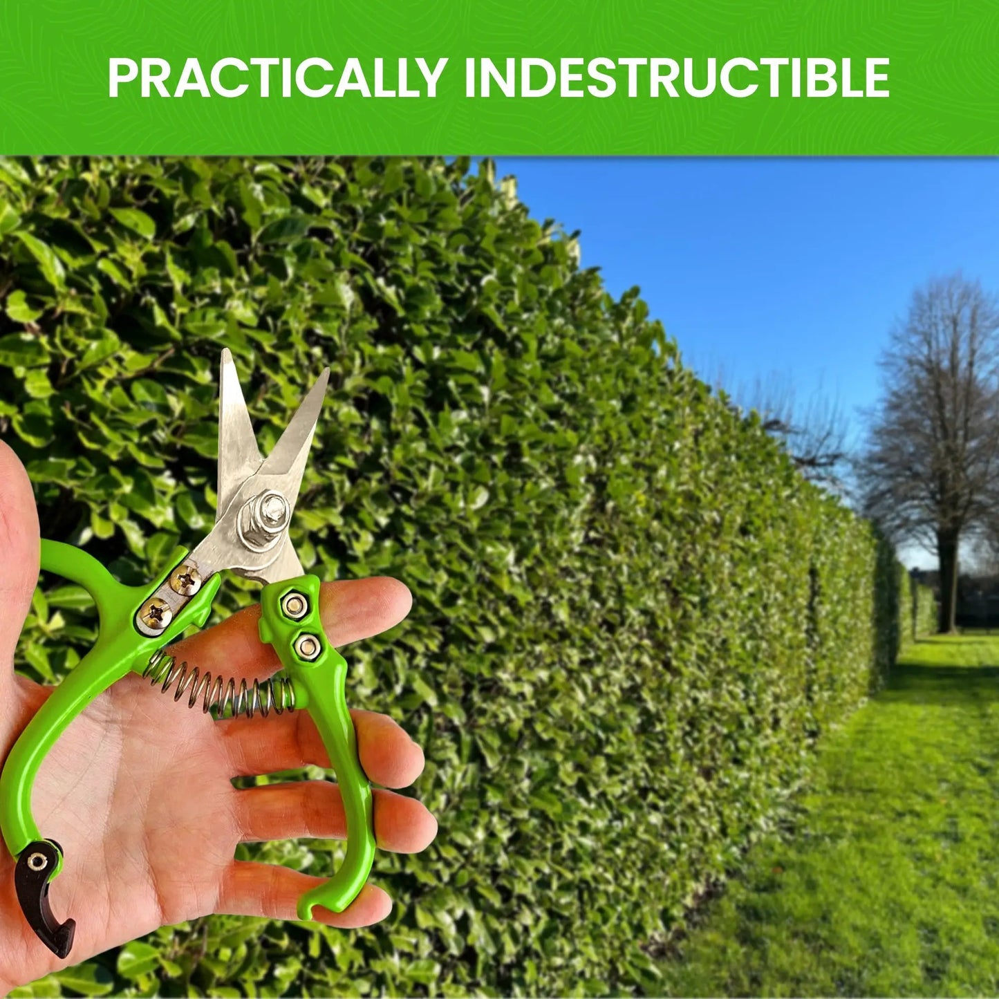Ergonomic garden snips pruning shears by Garden Guru with bright green handles and metal blades on Tampa Home & Garden Store