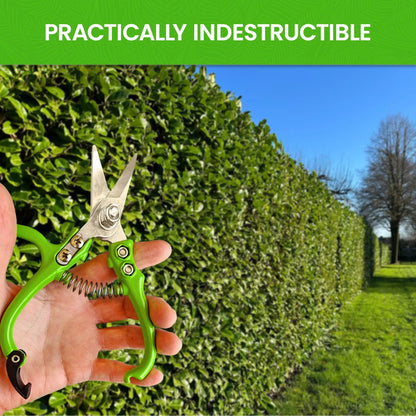 Ergonomic garden snips pruning shears by Garden Guru with bright green handles and metal blades on Tampa Home & Garden Store