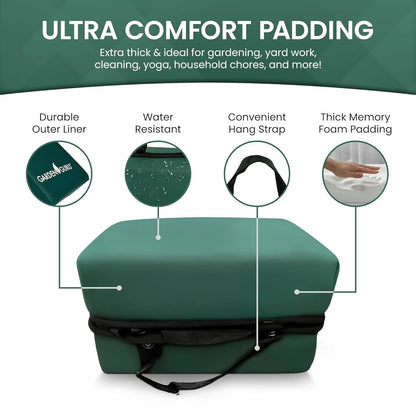 Extra Thick Garden Kneeler Pad Ultra Soft Foam by Garden Guru, green durable outer liner on Tampa Home & Garden Store