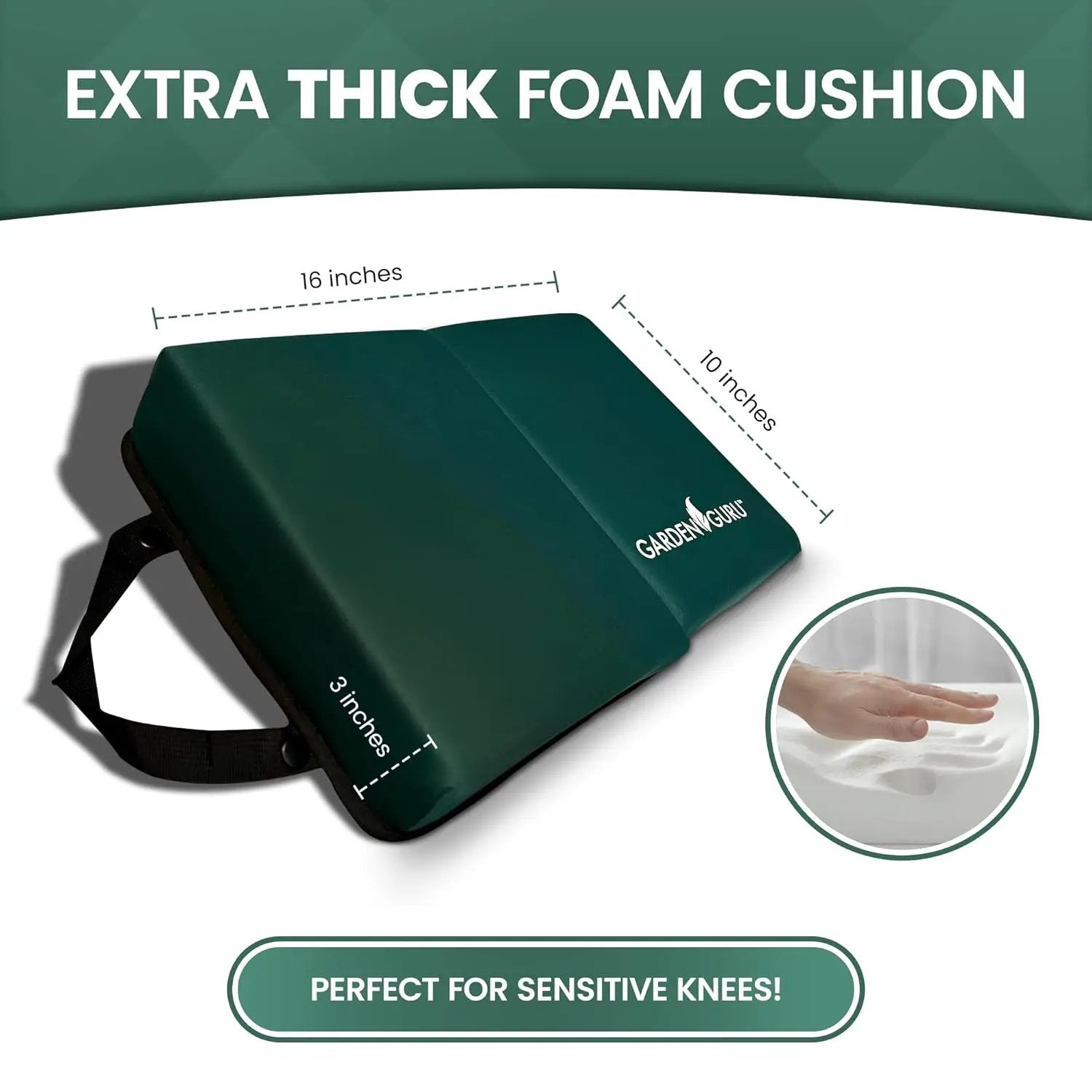 Garden Kneeler Pad dark green extra thick foam cushion Garden Guru branding 16x10 inches on Tampa Home & Garden Store