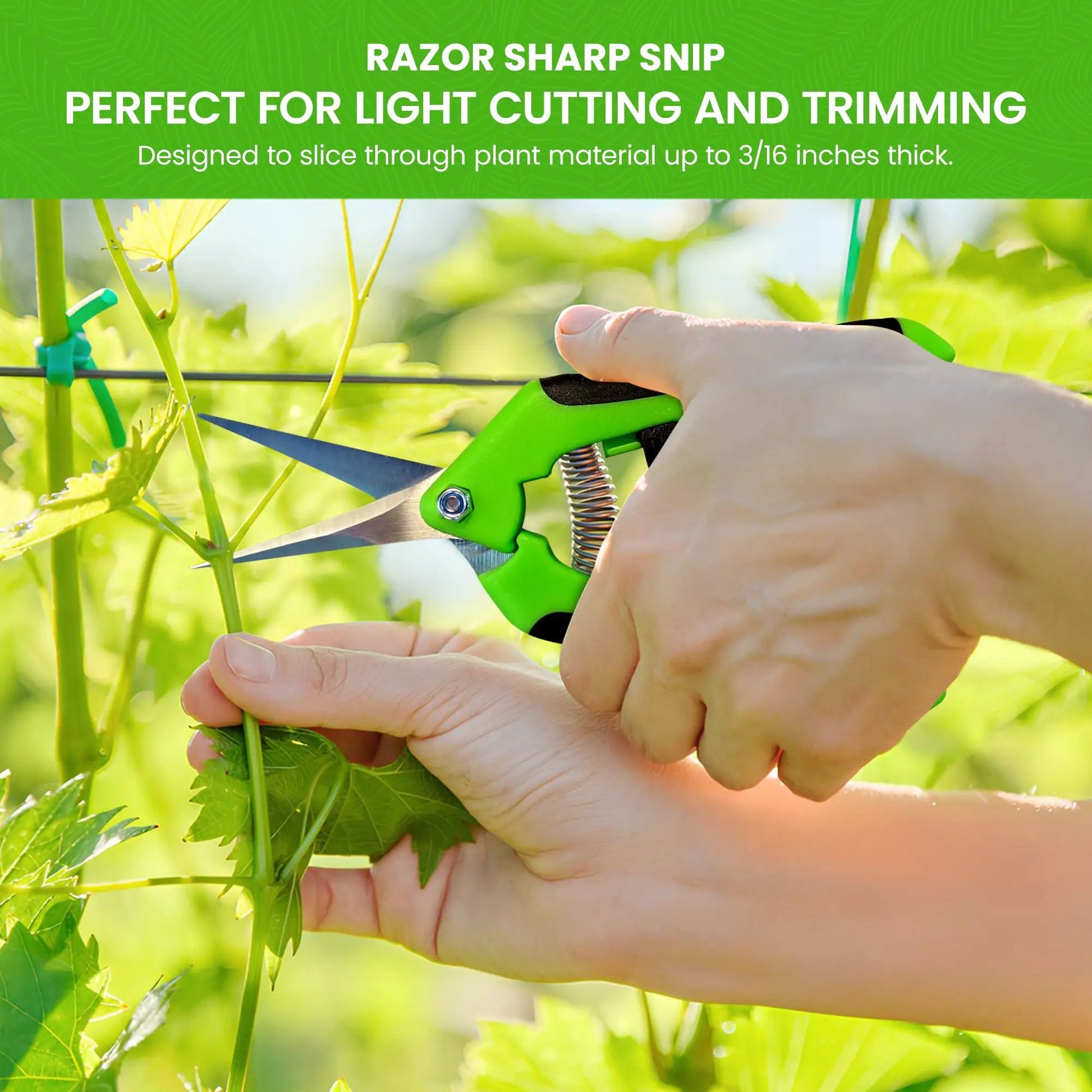 Garden Micro Snips for pruning and trimming with green handle and stainless blade on Tampa Home & Garden Store