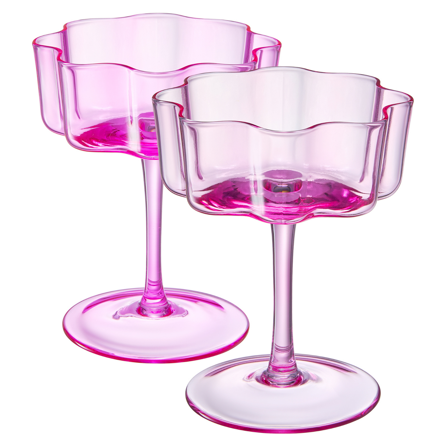 Flower Wave Coupe Glasses Hot Pink and Blush Set